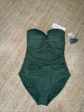 Anne Cole Dark Green Strapless Ruching One-Piece Swimsuit